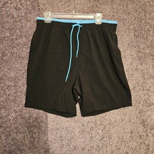 Aueyan Mens 7 Inch Swimming Trunks with Compression Liner Black Blue Large NEW